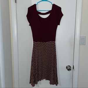 Modcloth Burgundy and Tan A-Line Dress Medium